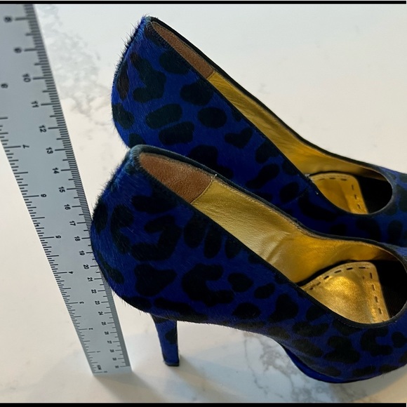 Mimco royal blue and black leopard print pony hair peep toe platforms si… - Picture 9 of 9